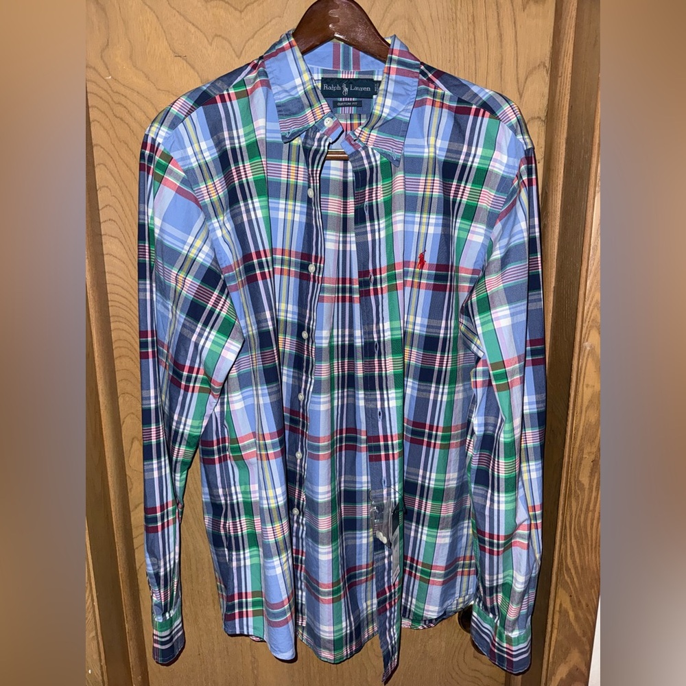Ralph Lauren Blue Green Red Plaid Cotton Button-Down Shirt
